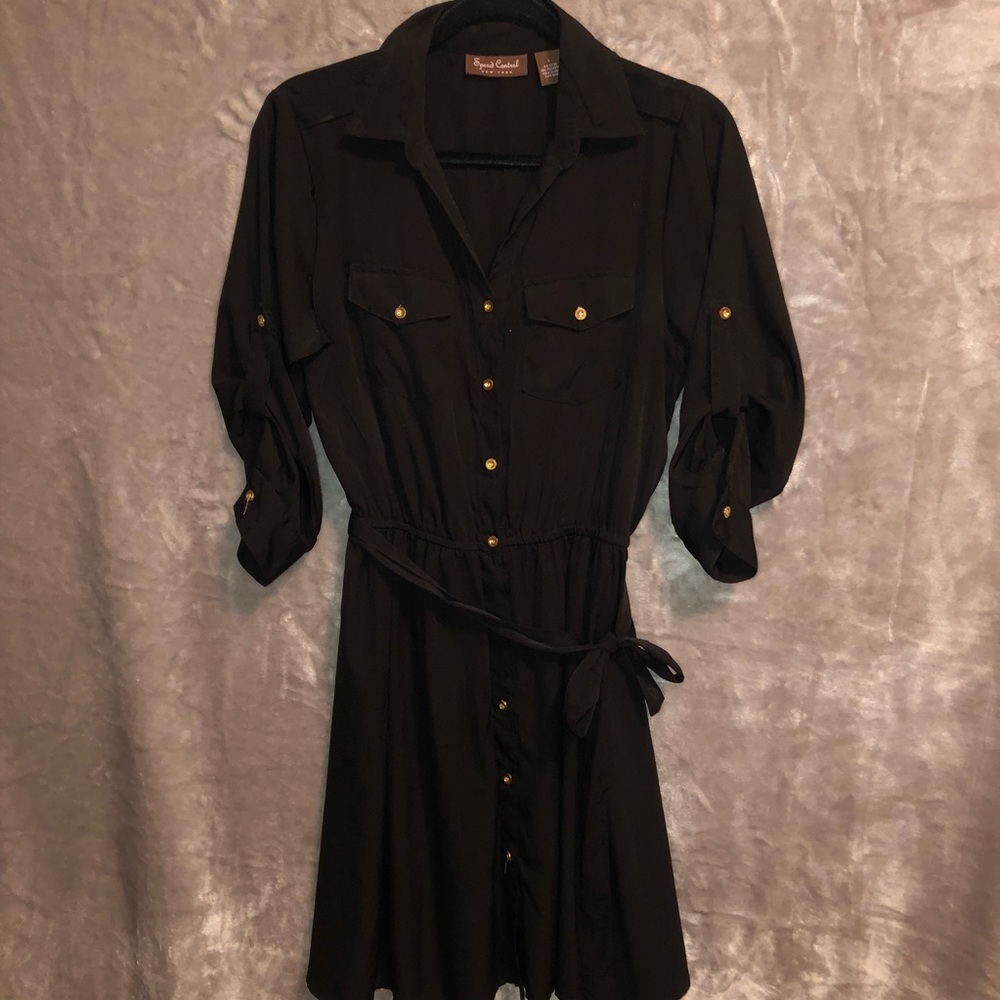 Black Button Up 3/4 Sleeve Dress